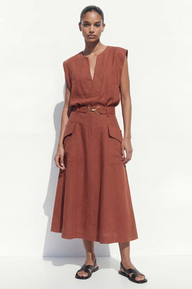 V Neck Carmel 2 Piece Cap Sleeves Business Suits with Belt