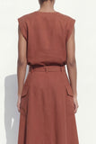 V Neck Carmel 2 Piece Cap Sleeves Business Suits with Belt
