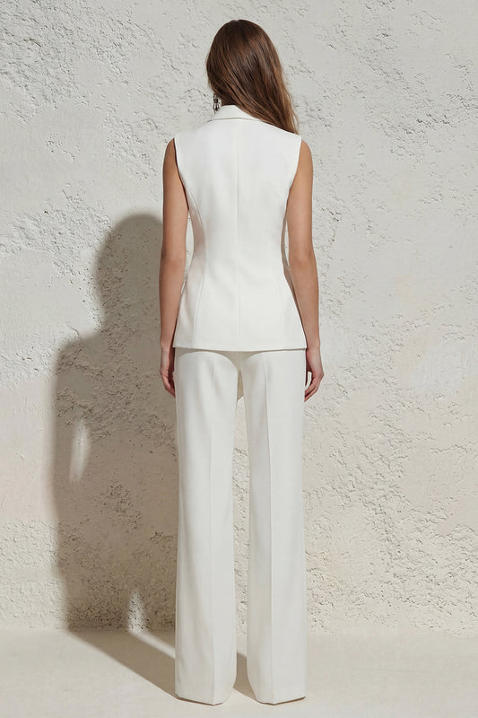 White 2 Piece Notched Lapel Business Suits with Pockets