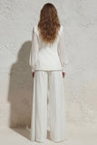 Notched Lapel White 2 Piece Wide Leg Business Suits with Pockets