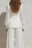 Notched Lapel White 2 Piece Wide Leg Business Suits with Pockets