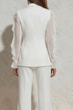 Ruffled Notched Lapel 2 Piece White Business Suits with Pockets