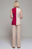 Light Khaki Double Breasted 2 Piece Color Block Notched Lapel Business Suits