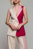 Light Khaki Double Breasted 2 Piece Color Block Notched Lapel Business Suits