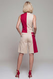 Shawl Lapel Light Khaki Single Breasted 2 Piece Color Block Business Suits with Pockets