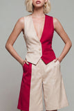 Shawl Lapel Light Khaki Single Breasted 2 Piece Color Block Business Suits with Pockets