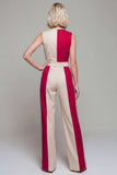 Double Breasted Shawl Lapel Light Khaki Color Block Jumpsuits with Pockets