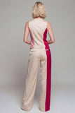 Shawl Lapel Light Khaki Wide Leg Single Breasted 2 Piece Color Block Business Suits
