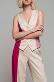 Shawl Lapel Light Khaki Wide Leg Single Breasted 2 Piece Color Block Business Suits