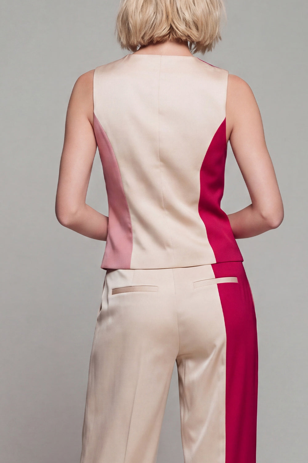 Shawl Lapel Light Khaki Wide Leg Single Breasted 2 Piece Color Block Business Suits