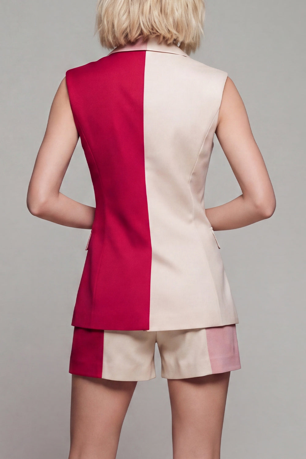 2 Piece Light Khaki Double Breasted Notched Lapel Color Block Patchwork Business Suits