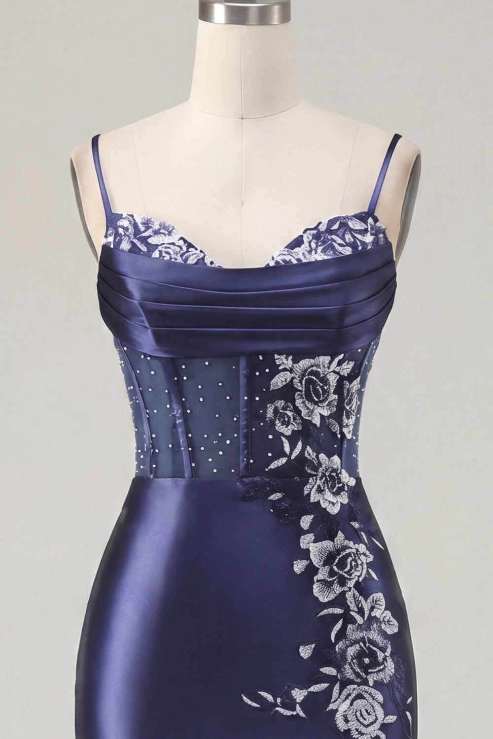 Floral Navy Corset Tight Short Homecoming Dress with Beading