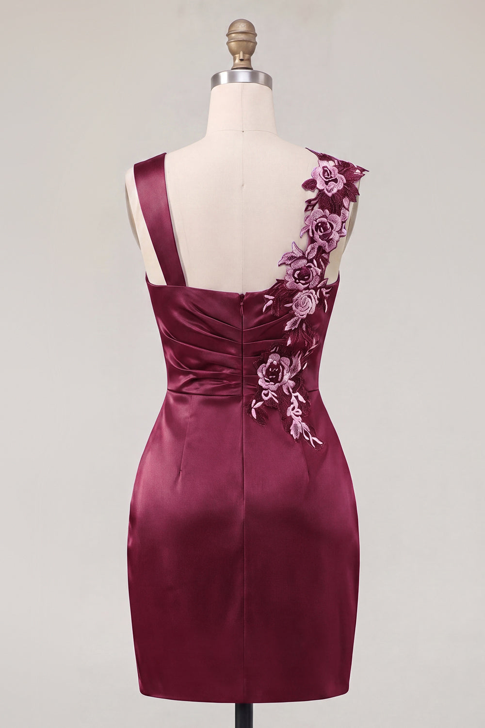 Floral Thick Straps Navy Ruched Tight Short Homecoming Dress
