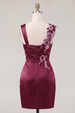 Floral Thick Straps Navy Ruched Tight Short Homecoming Dress