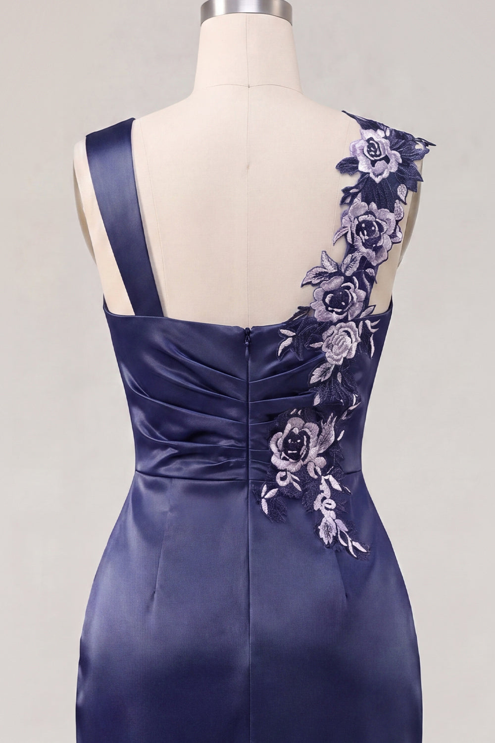 Floral Thick Straps Navy Ruched Tight Short Homecoming Dress