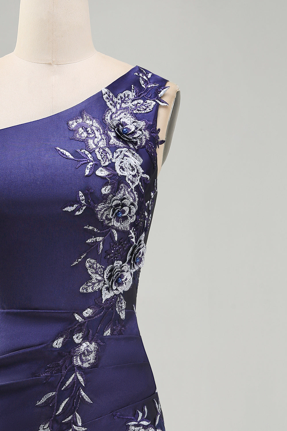 One Shoulder Floral Navy Ruched Tight Short Homecoming Dress with Ruffles