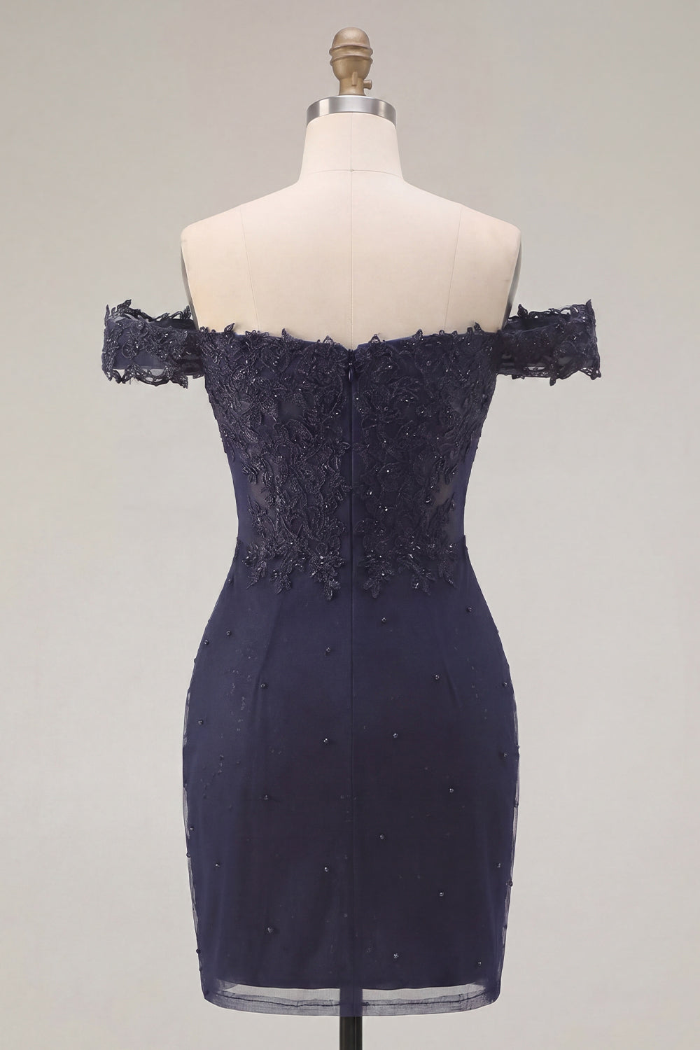 Sparkly Navy Tight Short Ruched Off the Shoulder Homecoming Dress with Beading