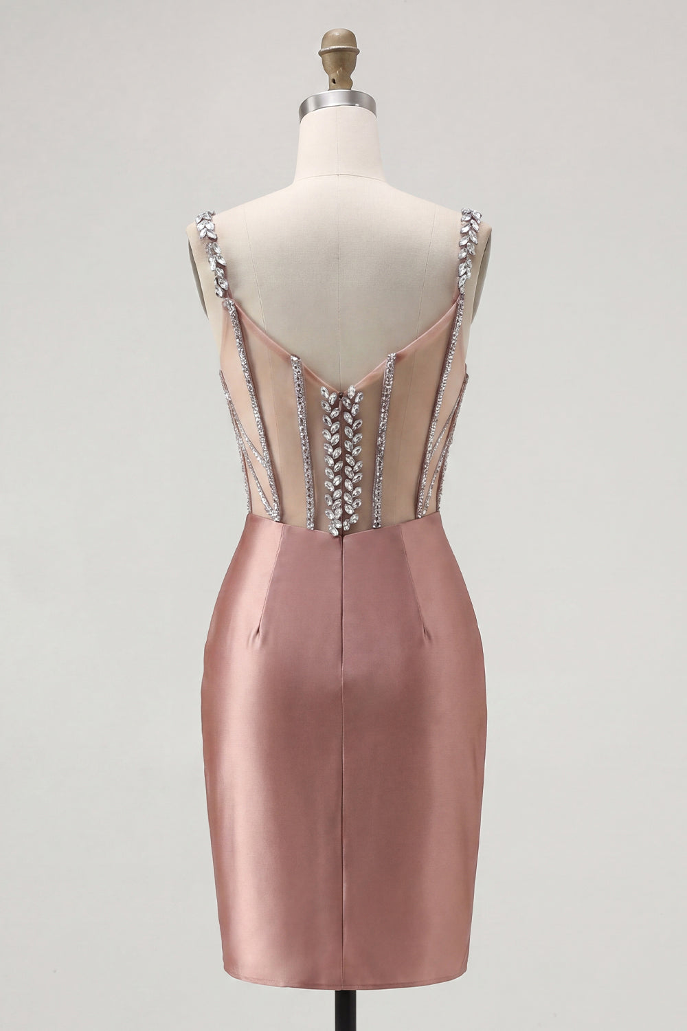 Sparkly Blush Beaded Tight Short Corset Spaghetti Straps Homecoming Dress