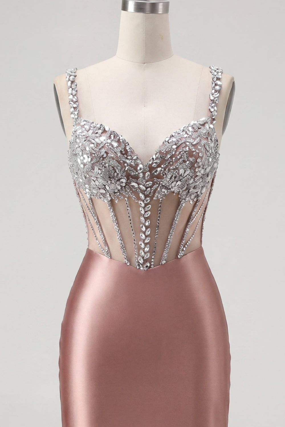 Sparkly Blush Beaded Tight Short Corset Spaghetti Straps Homecoming Dress