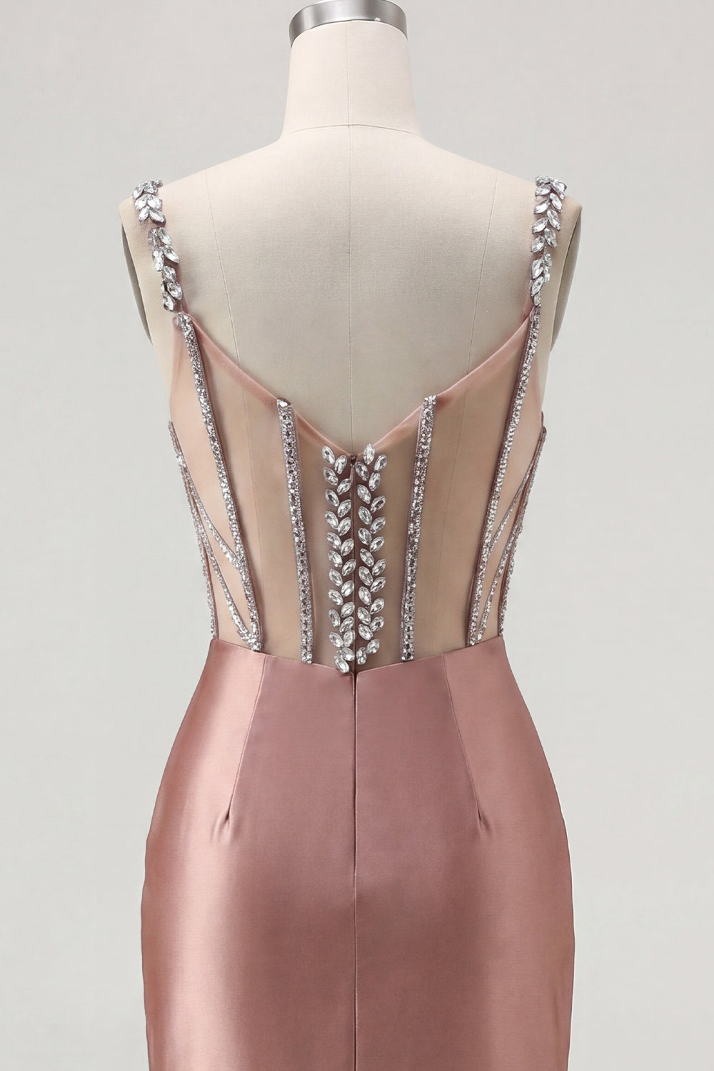 Sparkly Blush Beaded Tight Short Corset Spaghetti Straps Homecoming Dress