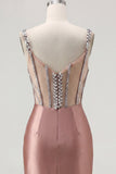 Sparkly Blush Beaded Tight Short Corset Spaghetti Straps Homecoming Dress