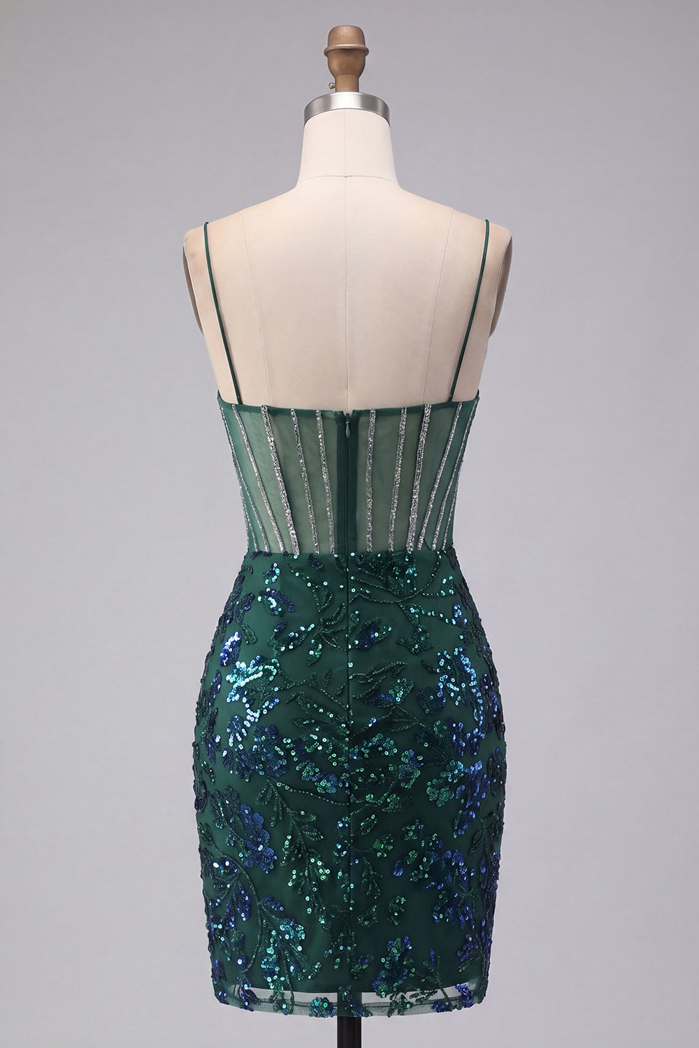 Sparkly Dark Green Corset Tight Short Floral Homecoming Dress with Beading