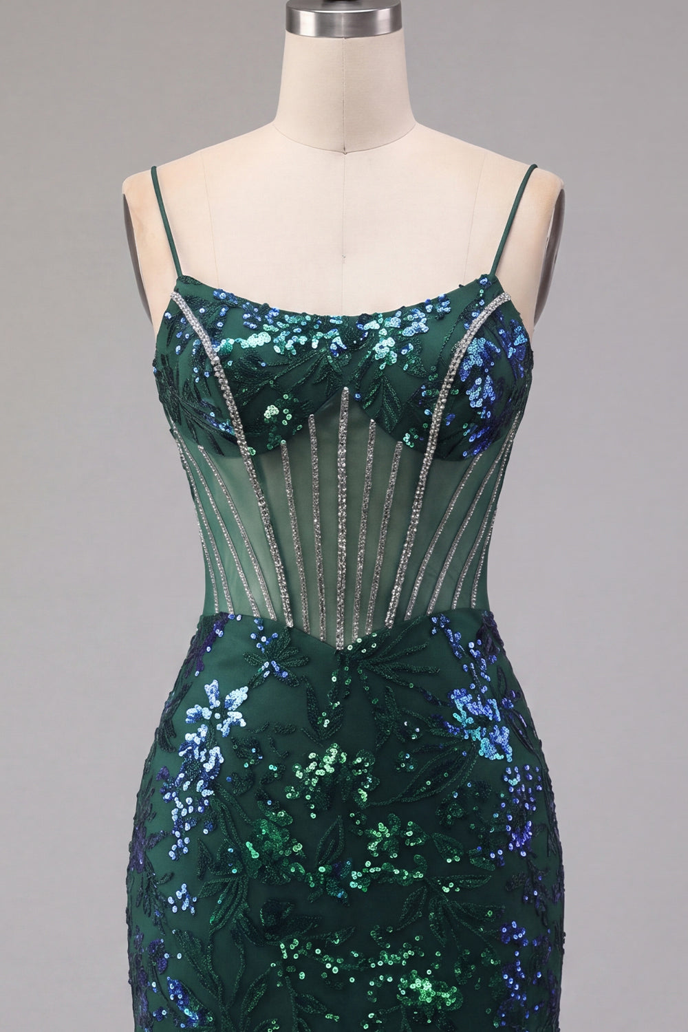 Sparkly Dark Green Corset Tight Short Floral Homecoming Dress with Beading