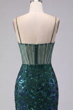 Sparkly Dark Green Corset Tight Short Floral Homecoming Dress with Beading