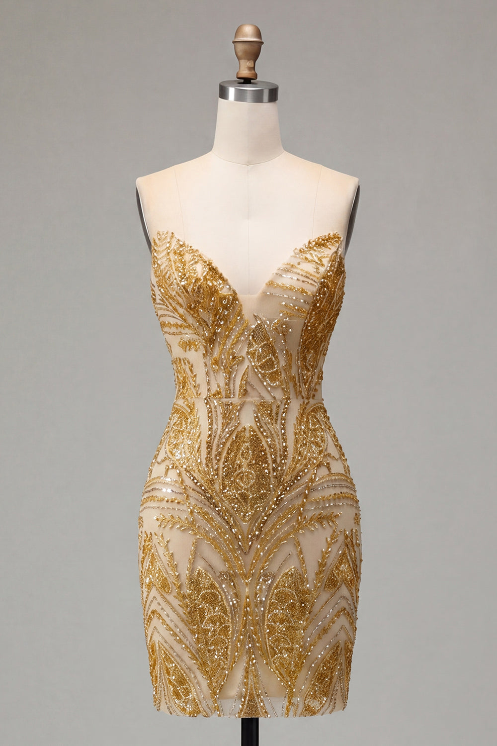 Sparkly Golden Tight Short Beaded Homecoming Dress
