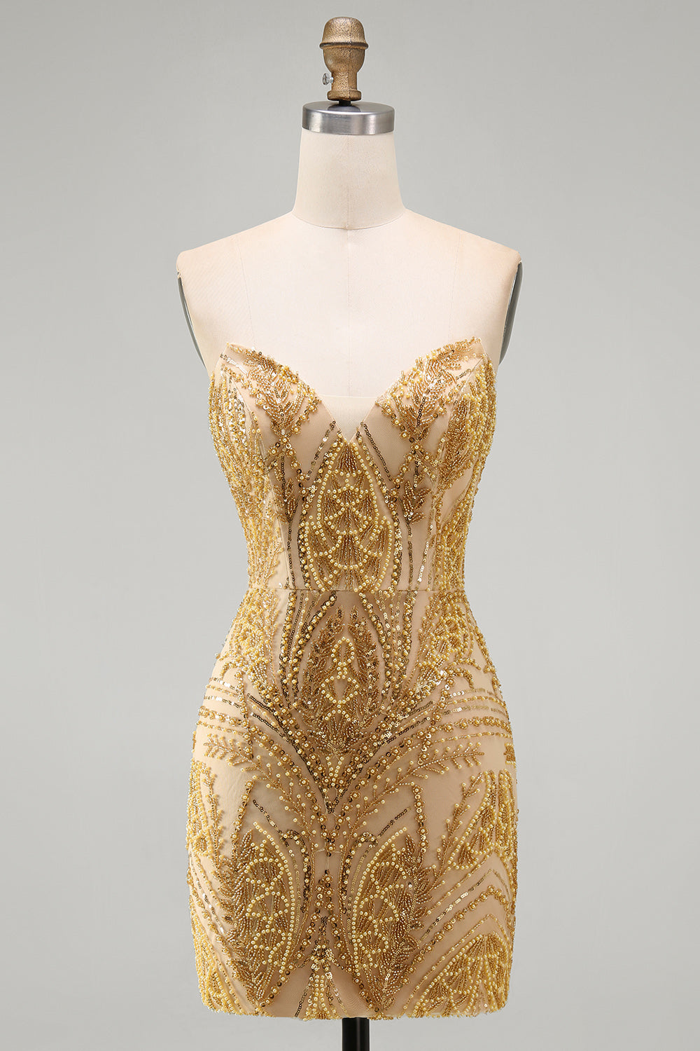 Sparkly Golden Tight Short Beaded Homecoming Dress