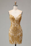 Sparkly Golden Tight Short Beaded Homecoming Dress