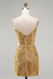 Sparkly Golden Tight Short Beaded Homecoming Dress