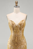 Sparkly Golden Tight Short Beaded Homecoming Dress
