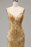Sparkly Golden Tight Short Beaded Homecoming Dress