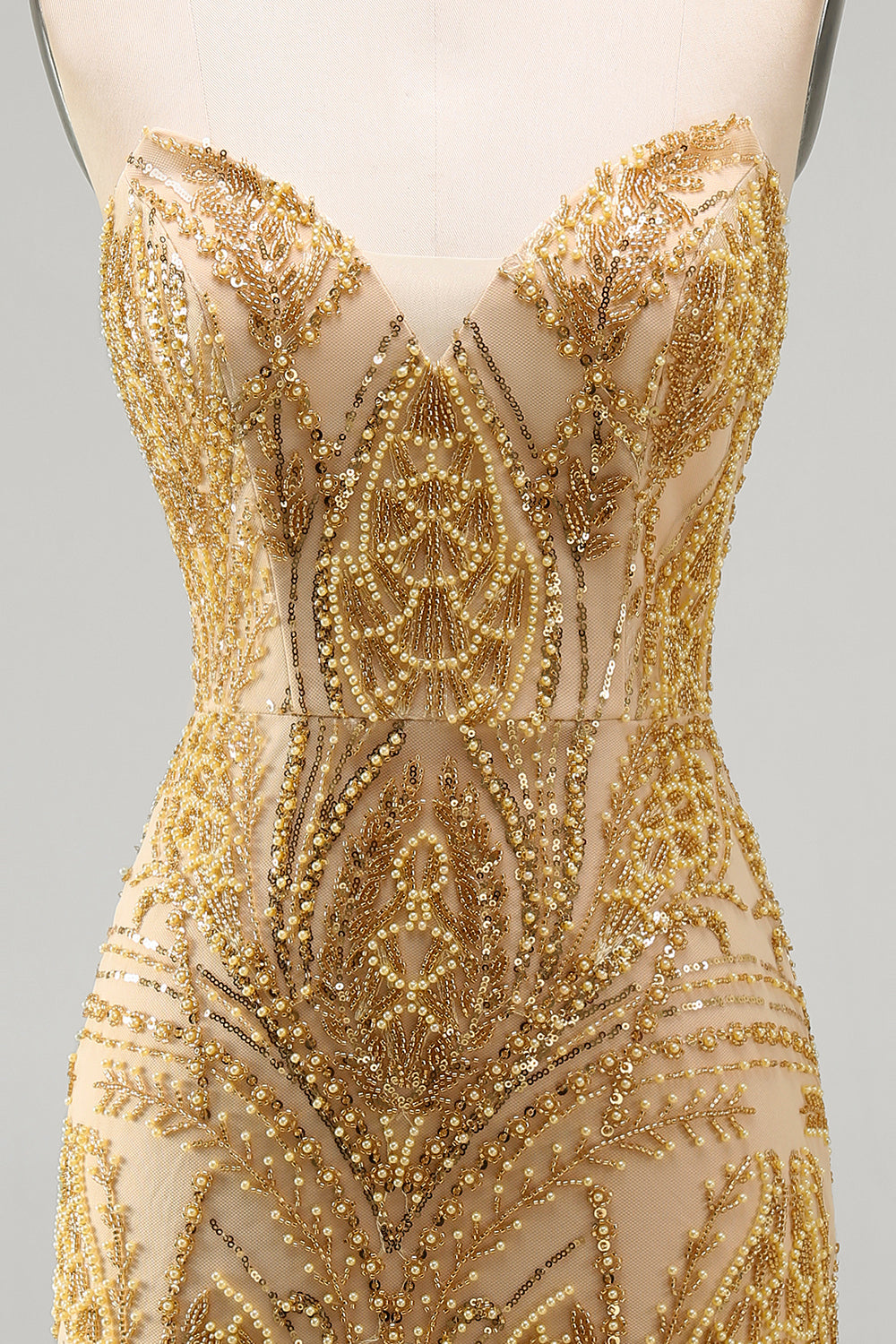 Sparkly Golden Tight Short Beaded Homecoming Dress