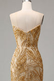 Sparkly Golden Tight Short Beaded Homecoming Dress