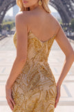Sparkly Golden Tight Short Beaded Homecoming Dress