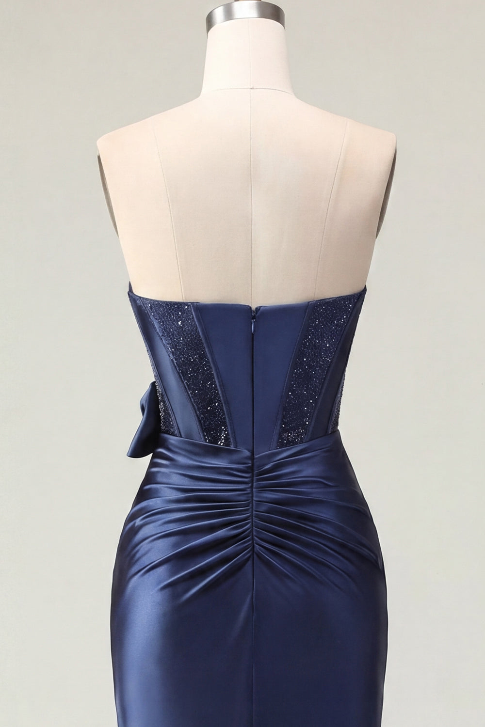 Sparkly Navy Tight Short Basque Waist Beaded Corset Homecoming Dress with Bow