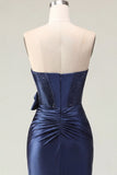 Sparkly Navy Tight Short Basque Waist Beaded Corset Homecoming Dress with Bow