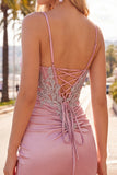 Sparkly Blush Tight Short Corset Spaghetti Straps Homecoming Dress with Beading