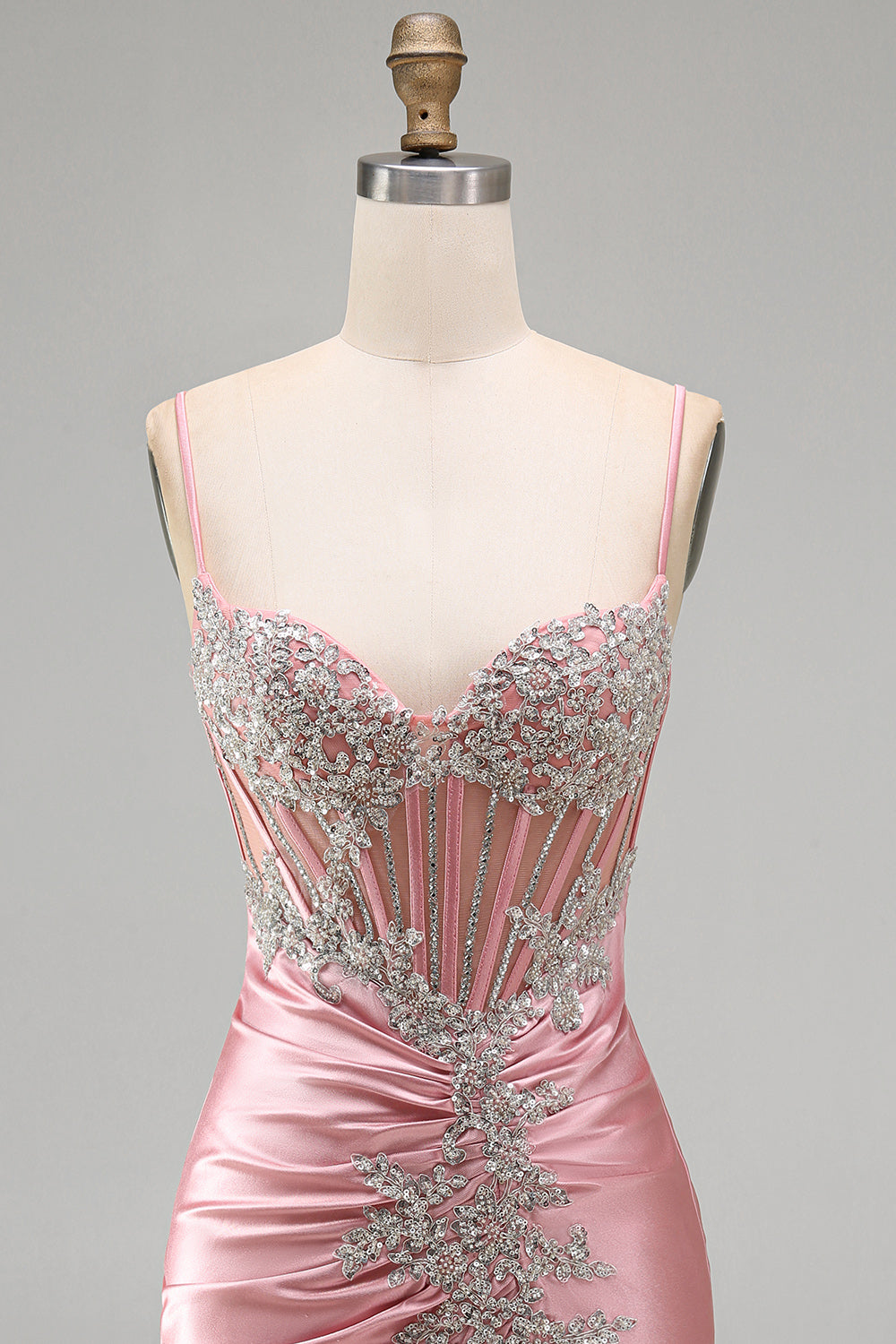 Sparkly Blush Tight Short Corset Spaghetti Straps Homecoming Dress with Beading