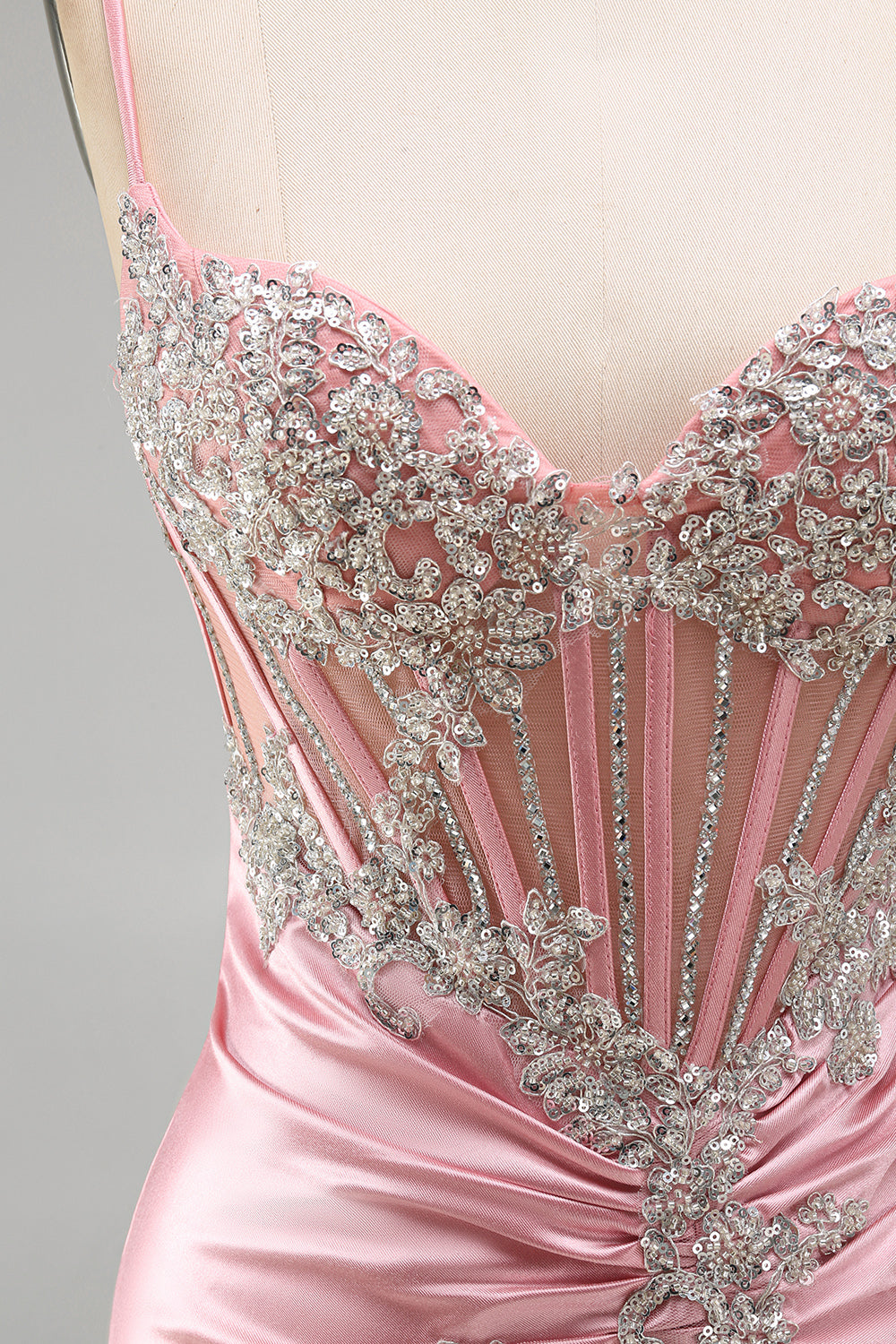 Sparkly Blush Tight Short Corset Spaghetti Straps Homecoming Dress with Beading