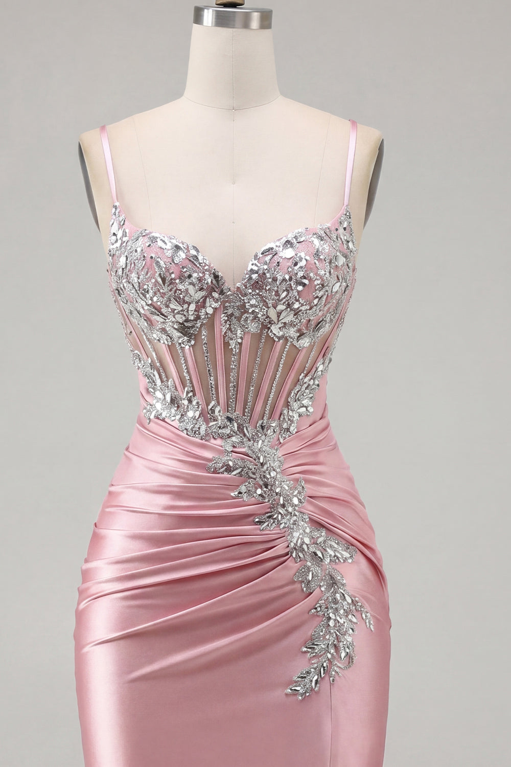 Sparkly Blush Tight Short Corset Spaghetti Straps Homecoming Dress with Beading