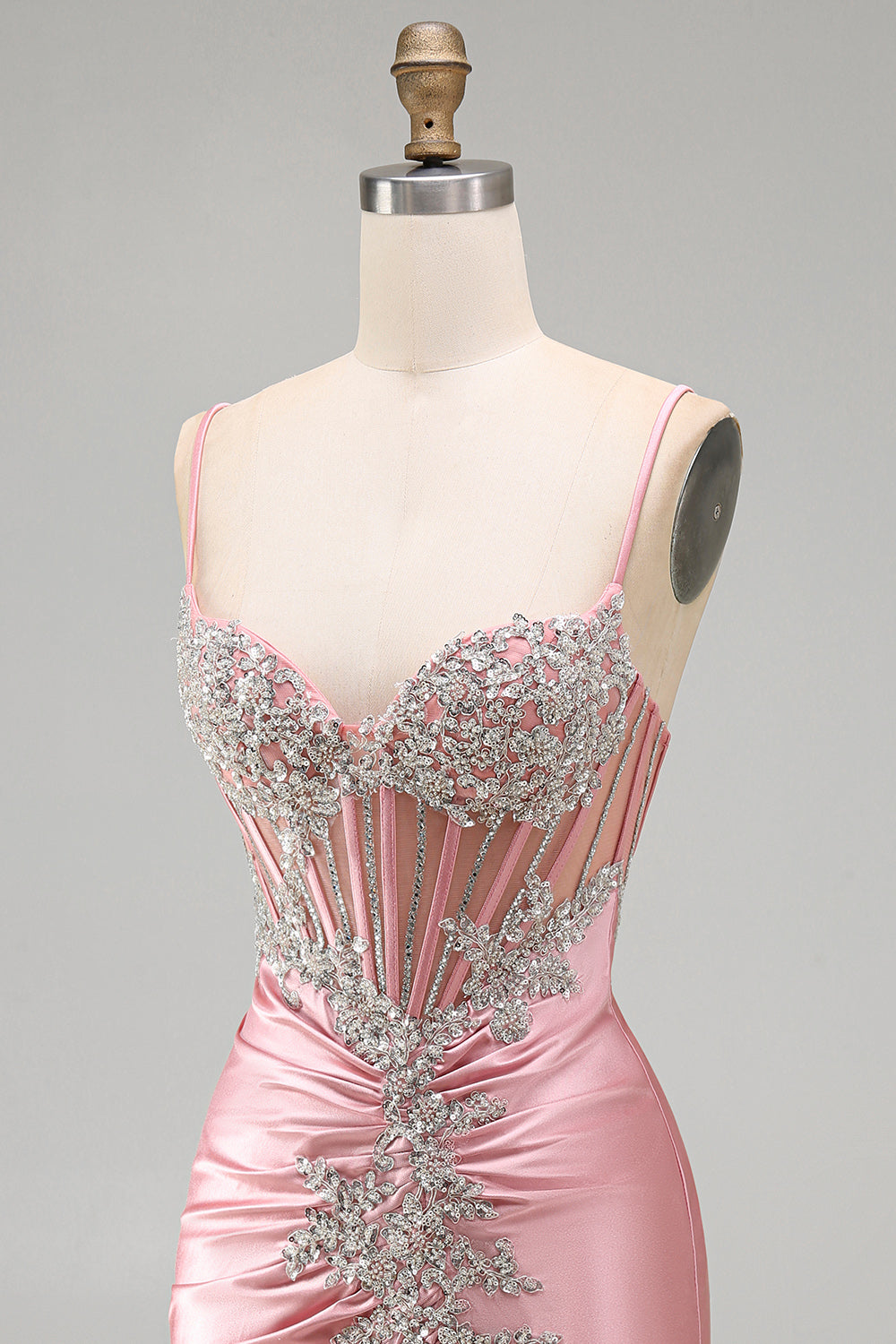 Sparkly Blush Tight Short Corset Spaghetti Straps Homecoming Dress with Beading