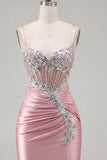 Sparkly Blush Tight Short Corset Spaghetti Straps Homecoming Dress with Beading