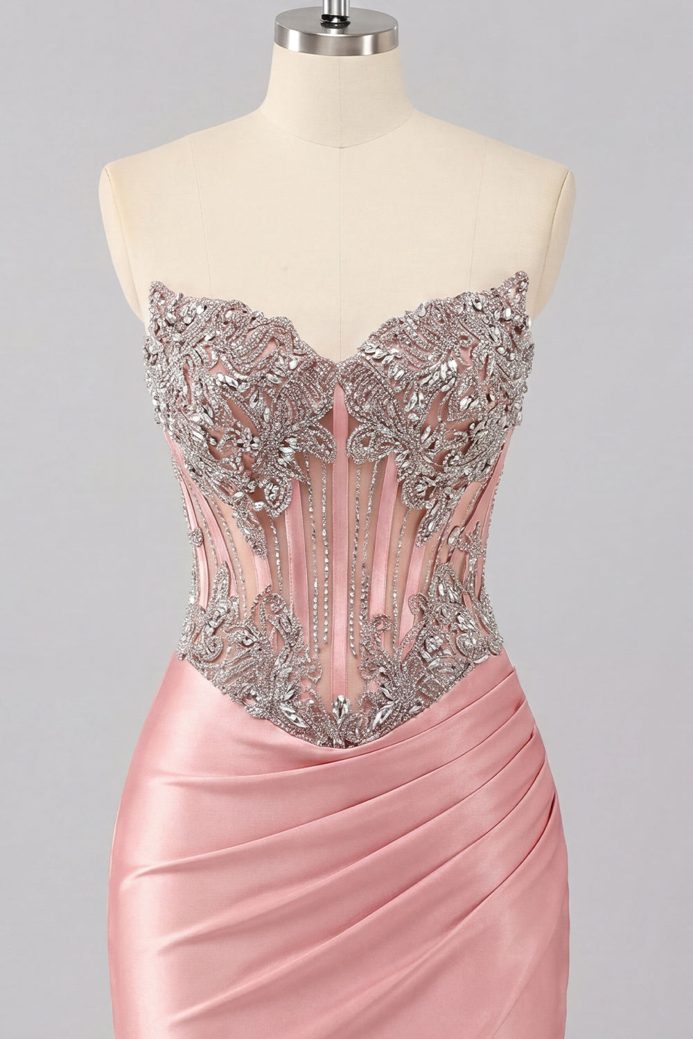 Sparkly Blush Ruched Tight Short Corset Basque Waist Beaded Homecoming Dress