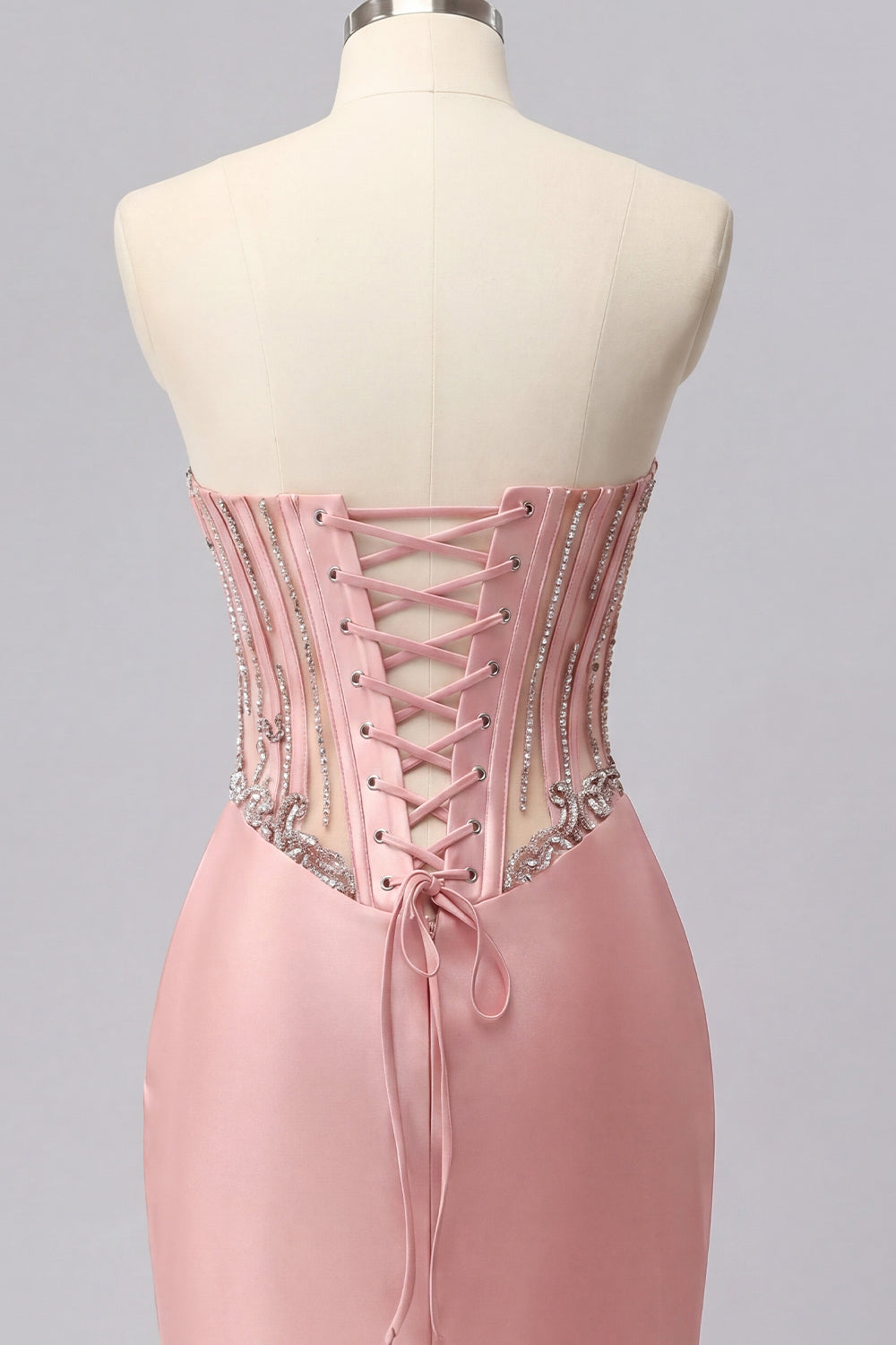 Sparkly Blush Ruched Tight Short Corset Basque Waist Beaded Homecoming Dress