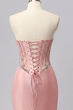 Sparkly Blush Ruched Tight Short Corset Basque Waist Beaded Homecoming Dress