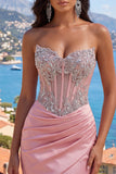 Sparkly Blush Ruched Tight Short Corset Basque Waist Beaded Homecoming Dress