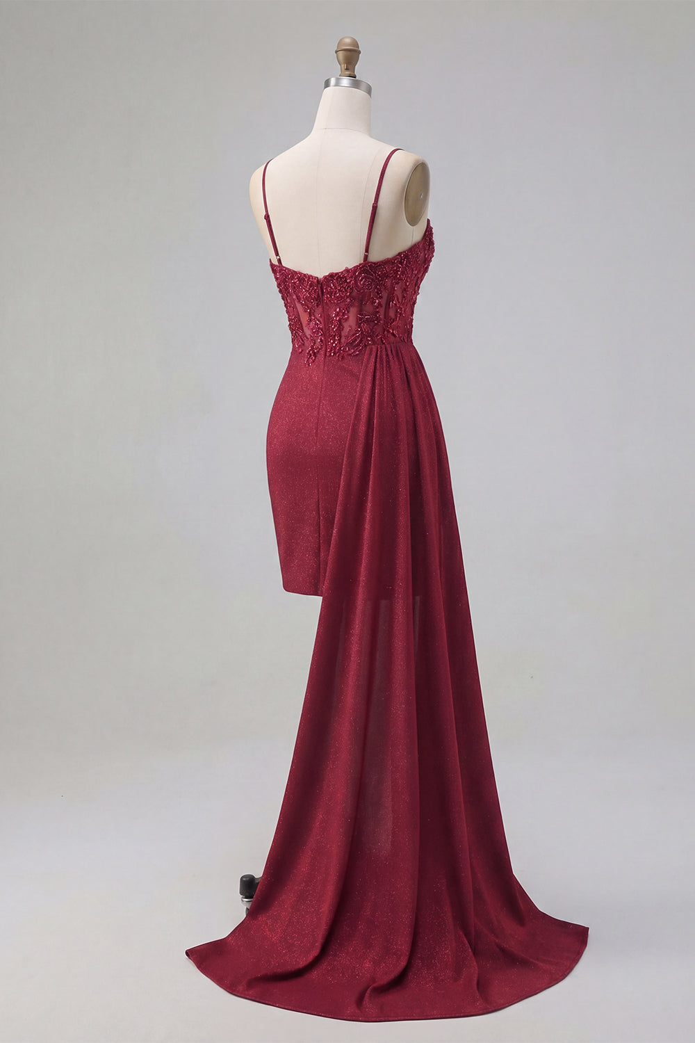 Sparkly Burgundy Tight Short Beaded Ruched Homecoming Dress with Side Cape